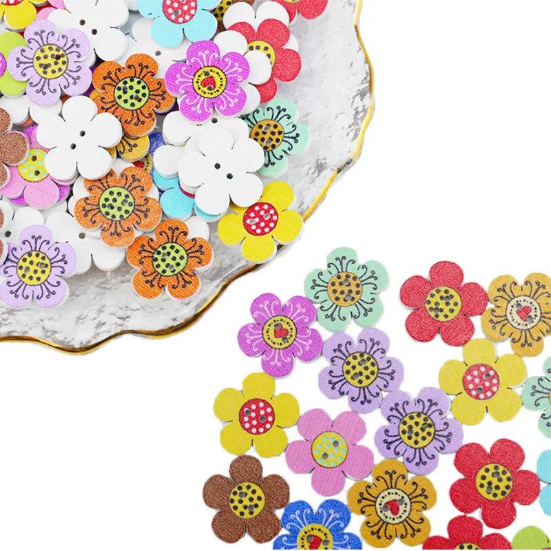 

(100Pcs/pack) 2-hole 20mm Wide Wooden Plum Blossom Buttons Sewing Accessories Decorative Clothing Button Beads Decorated DIY