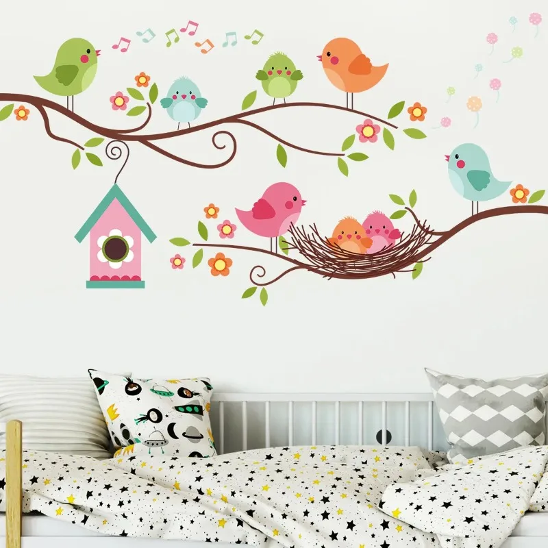 Branch bird small house nest wall stickers children's bedroom study decorative wall stickers