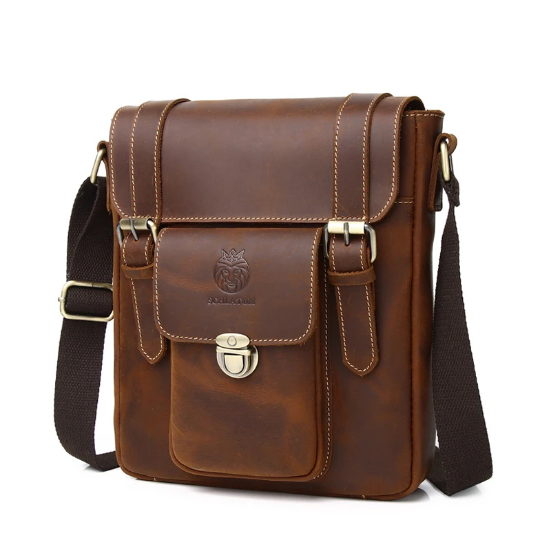 Vintage genuíno couro dos homens bolsa de ombro mensageiro sacos do carteiro para o sexo masculino marido telefone escritório crossbody sacos saco