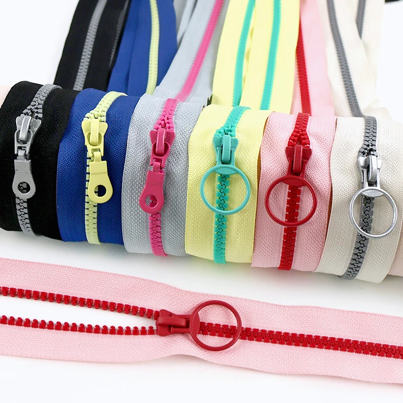 

1-5Yards 5# Colorful Resin Zip+Zipper Puller O-Ring Zippers Head Backpack Clothing Replac Zips Repair Kit DIY Sewing Accessories