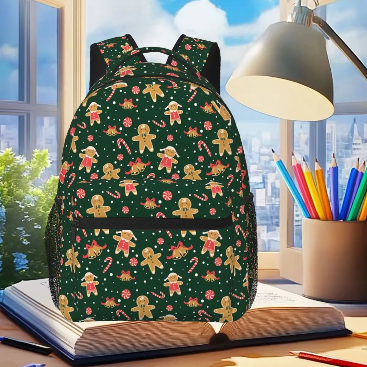 

Gingerbread And Cookie Pattern Backpack Student Boys Girls BookBag Kids School Bag Computer Shoulder Bags for Men Women