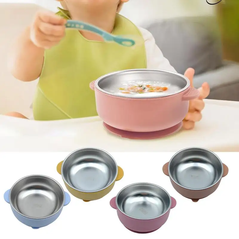 Toddler Bowls Baby Stainless Steel Bowl 2 In 1 Double Layer Anti Scald Dinnerware With Handle Toddler Feeding Supplies Utensils