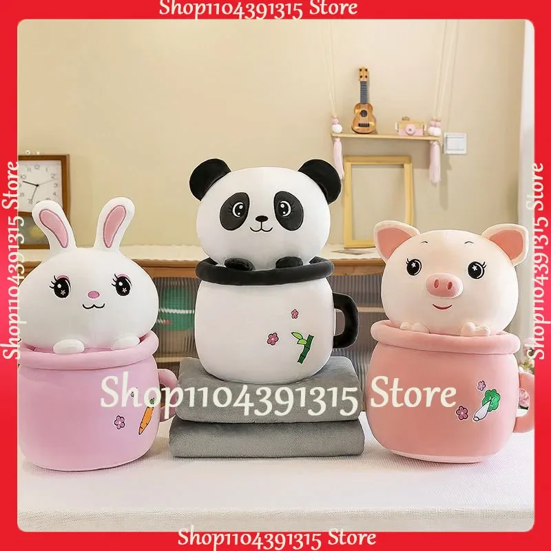 New Car-mounted Plush Three-in-one Anime Figure Air Conditioning Children Nap Blanket Cartoon Cute Panda Milk Tea Cup Toy Gifts