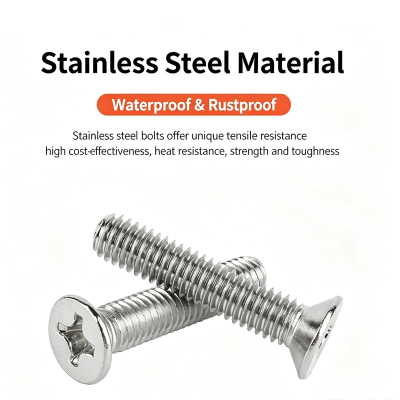 Cross Countersunk Machine Screws, 304 Stainless Steel Extra Long Flat Head Fasteners M2 Household Furniture Equipment Hardware