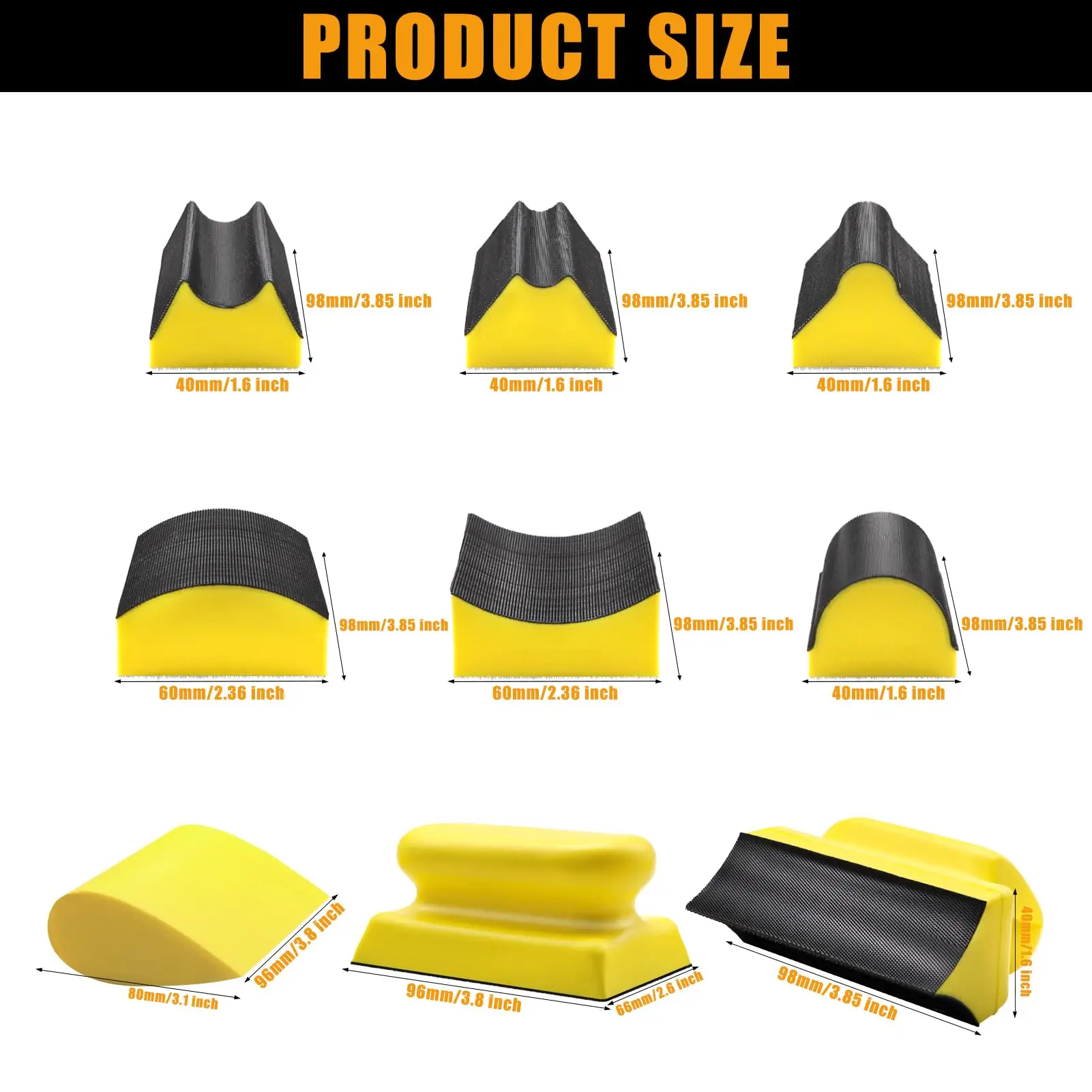 9Pcs Contoured Profile Hand Sanding Block Interchangeable Sander Pad with 45 Sheet Sandpaper Set for Auto Body Woodworking