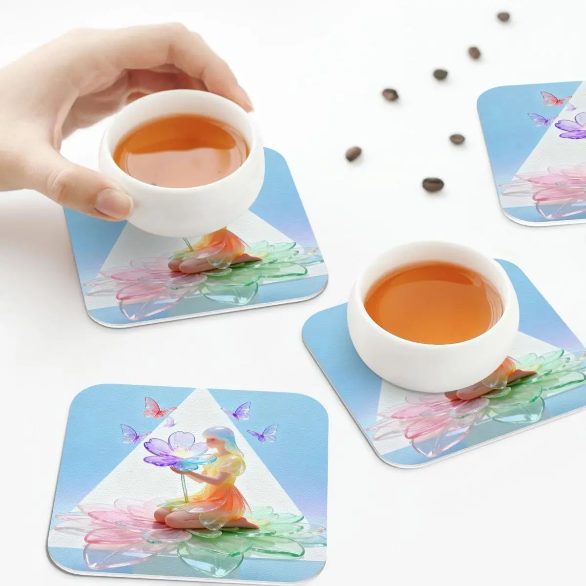 

Ethereal Blossom Reverie Coasters Leather Placemats Insulation Coffee Mats For Home Kitchen Dining Pads Set of 4