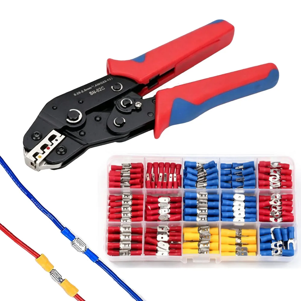 Wire Crimping Plier Insulated Connectors Butt, Ring, Spade, Quick Disconnect - Crimp Terminals Cable Lugs Assortment Kit