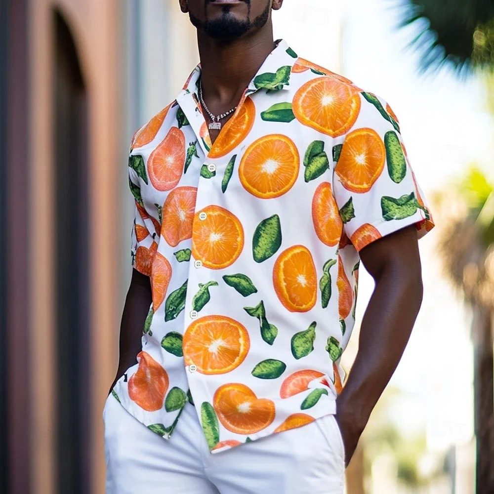 

Men's Shirt Fruit 3D Printing Hawaiian Shirts Lapel Short Sleeve Shirt Summer Casual Tops Loose Oversized T-shirts Men Clothing
