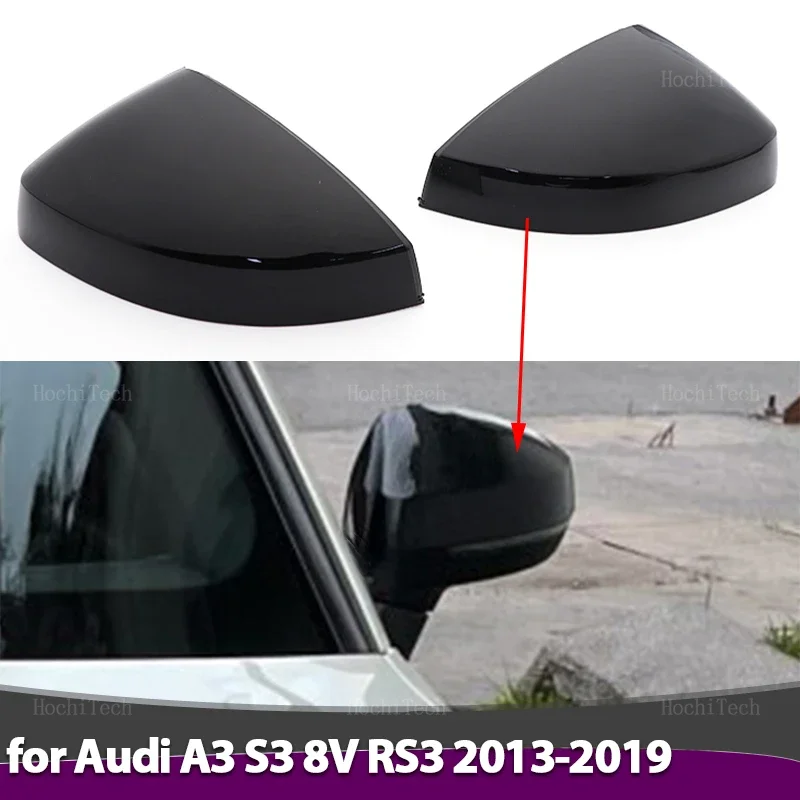 Black Carbon Fiber Pattern Mirror Cover Pair for Audi A3 S3 8V RS3 2013-2019 Side Assist Caps Overlay Accessories