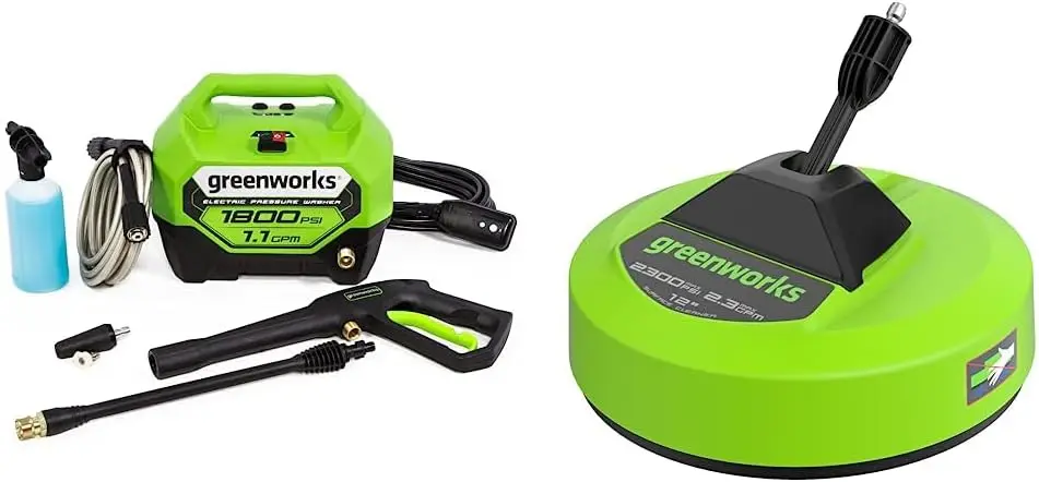 

1800 PSI (1.1 GPM) Electric Pressure Washer PWMA Certified & 12" (in.) Surface Cleaner Pressure Washer Attachment