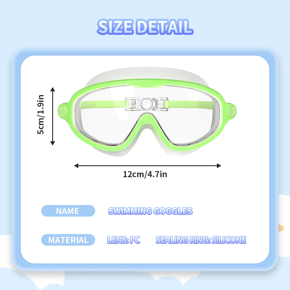 نظارات سباحة للأطفال الأولاد والبنات عالية الوضوح مقاومة للماء ومضادة للضباب مطلية بالكهرباء بإطار كبير
