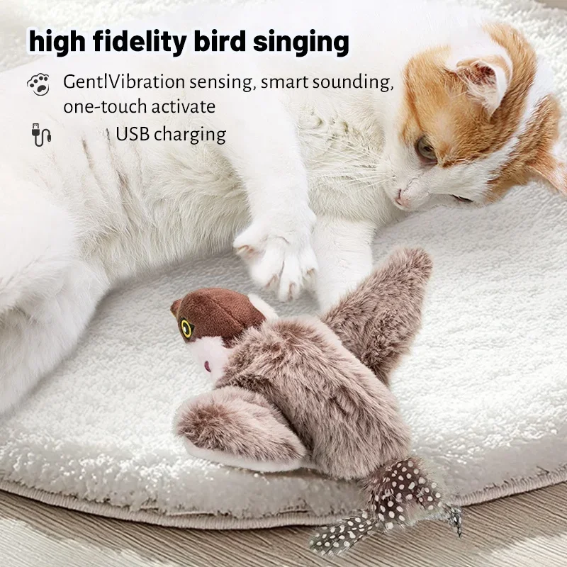 Hot Simulated Bird Cat Toy Interactive Toys Dog Rechargeable Chirping Flapping Bird(no Flying) Touch Activated Plush Toy Pet