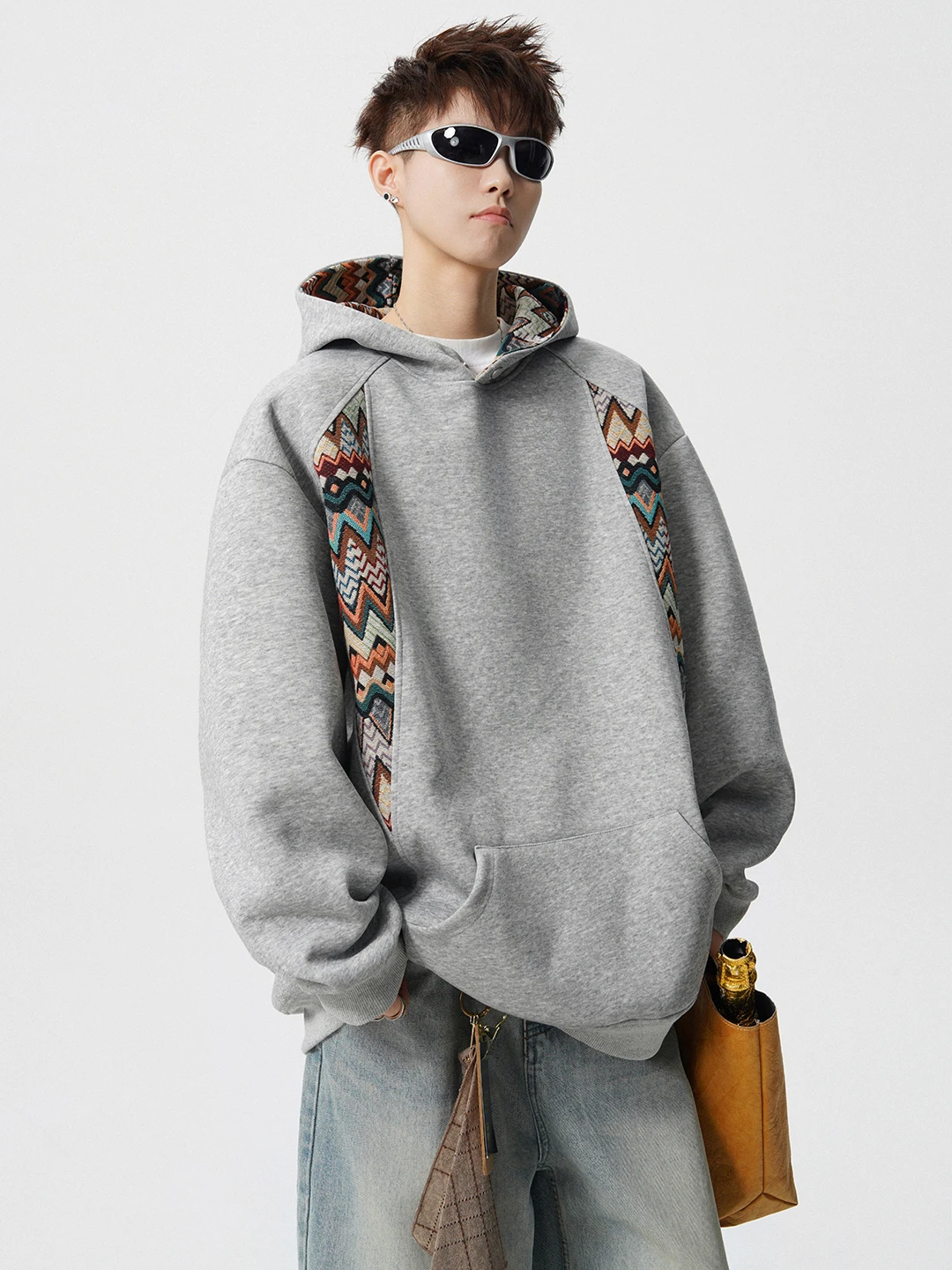 

Heavyweight Ethnic Sle Hoodie Men Winter Retro Trendy Loose Thi Warm Long Sve Top Cotton Polyester Blend Casual Wear