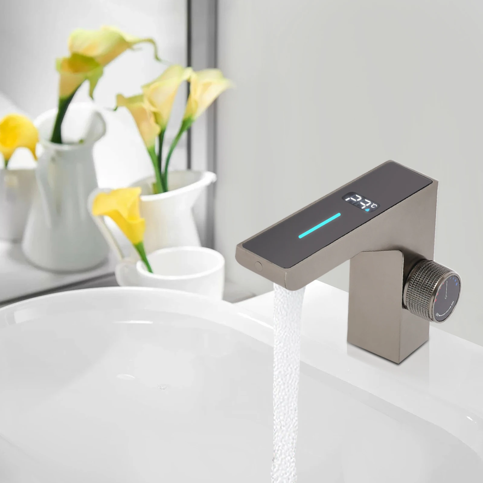 LED Bathroom Faucet Hot Cold Water Tap and Sink Faucet with Healthy Piping