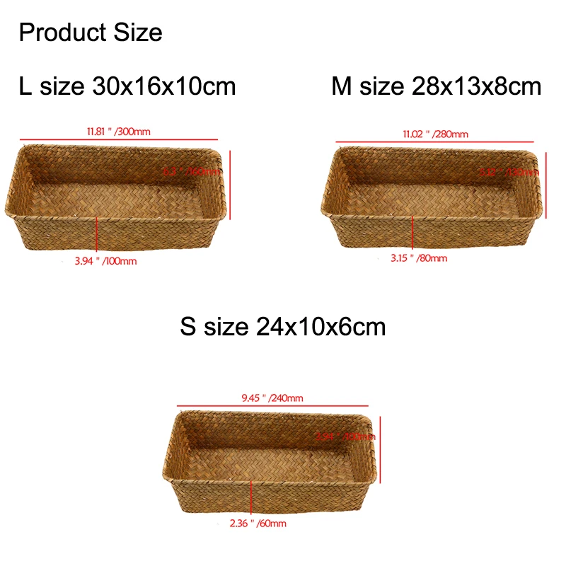 Natural Handmade Storage Baskets Desktop Rectangle Wicker Basket Sundaries Gadgets Storage Container Home Decorative Organizer