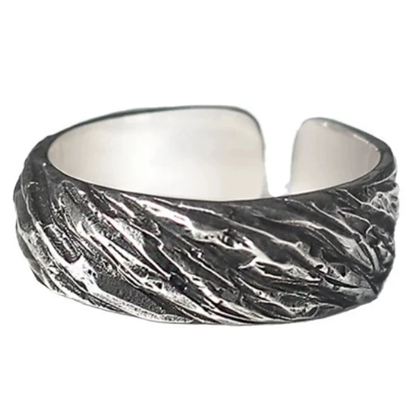 Thai Silver Ring Versatile Handmade Stone Texture Rings Neutral Retro Finger Jewelry KOFSAC