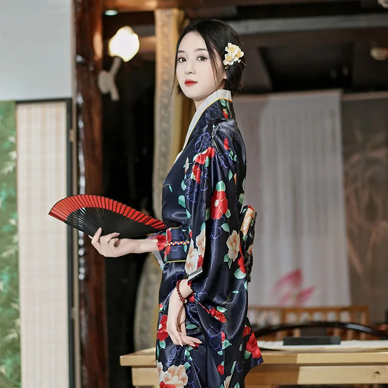 Japanese Traditional Yukata Kimono With Obi Vintage Women Evening Dress Geisha Kimono Vintage Women Stage Show Costume Cosplay