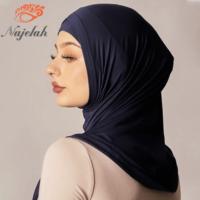 Muslim Modal Blue Hijab Abaya Hijabs For Woman Abayas Jersey silk Scarf Islamic Dress Women Turbans Turban Instant Head Wrap