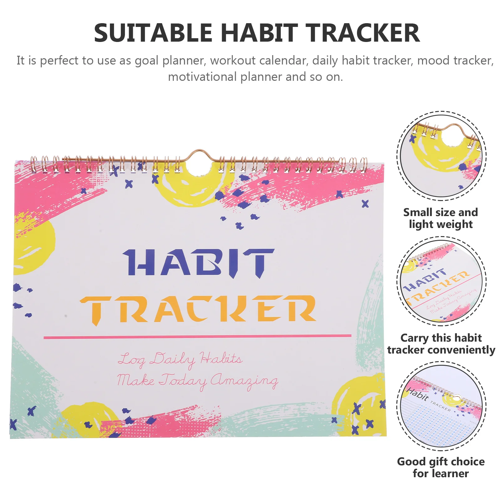 

English Spiral Habit Tracker Planner Simple Design Portable for Students Office Monthly Habit Tracker Journal Goal