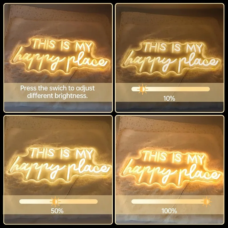 This Is My Happy Place Neon Signs for Bedroom Game Room Salon Decor,Dimmable USB Powered for Wedding