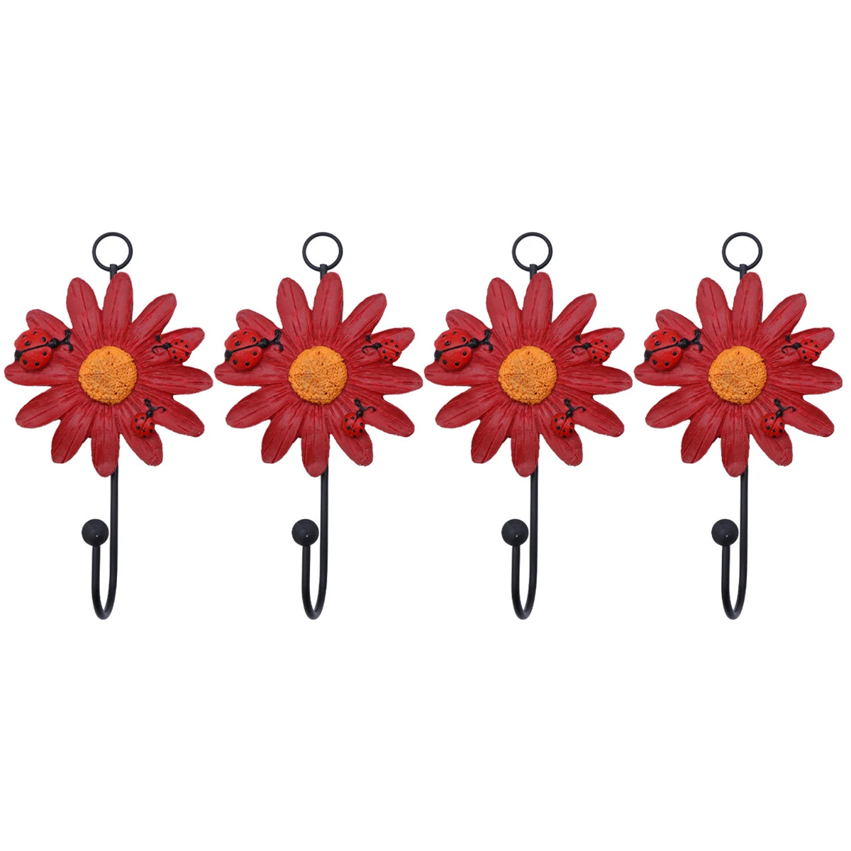 

4Pcs Wall Red Daisy Home Decor Bedroom Daisy Hooks Resin Wall Hanger Bathroom Resin Hooks Organizer Storage