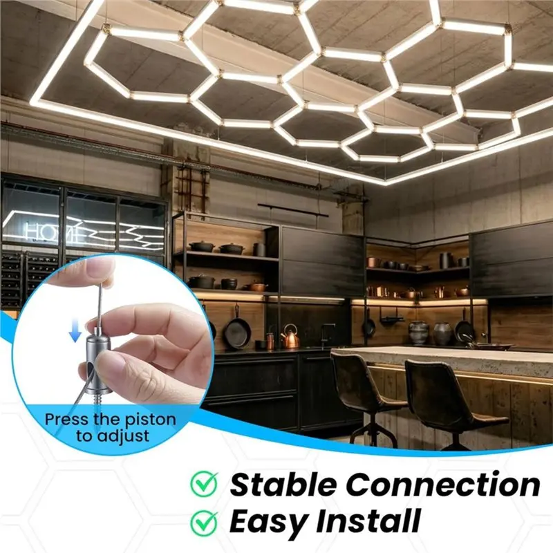 [NEW!A08R】 Hexagon LED Lights 20-Pack Garage Lights Adjustable Steel Suspension Cables Kit 3.28Ft/1M Hanging Chain Light Fixture