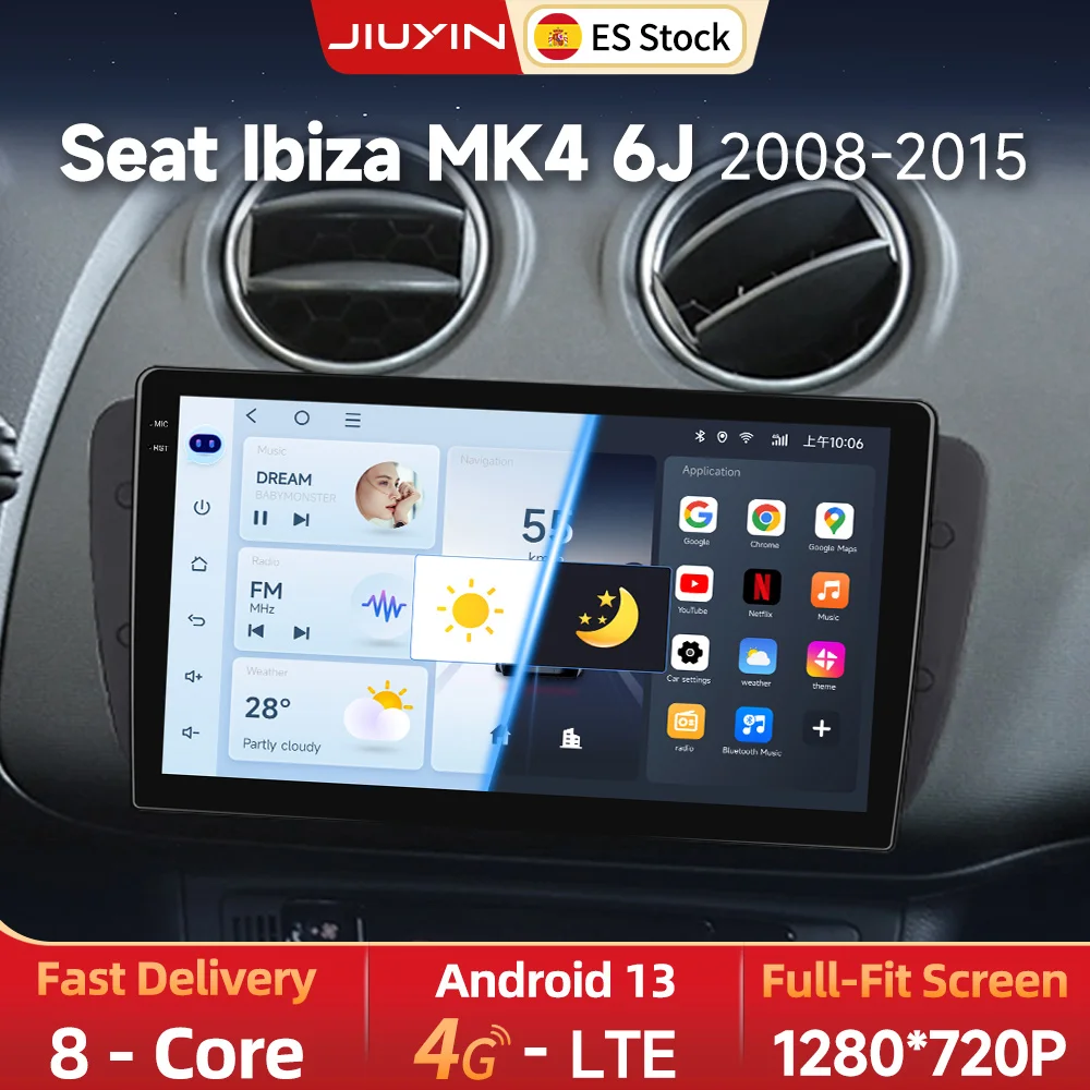 

JIUYIN Android Car Radio for Seat Ibiza MK4 6J 2009-2013 Multimedia Player CarPlay Android Auto GPS Bluetooth WIFI Car Head Unit