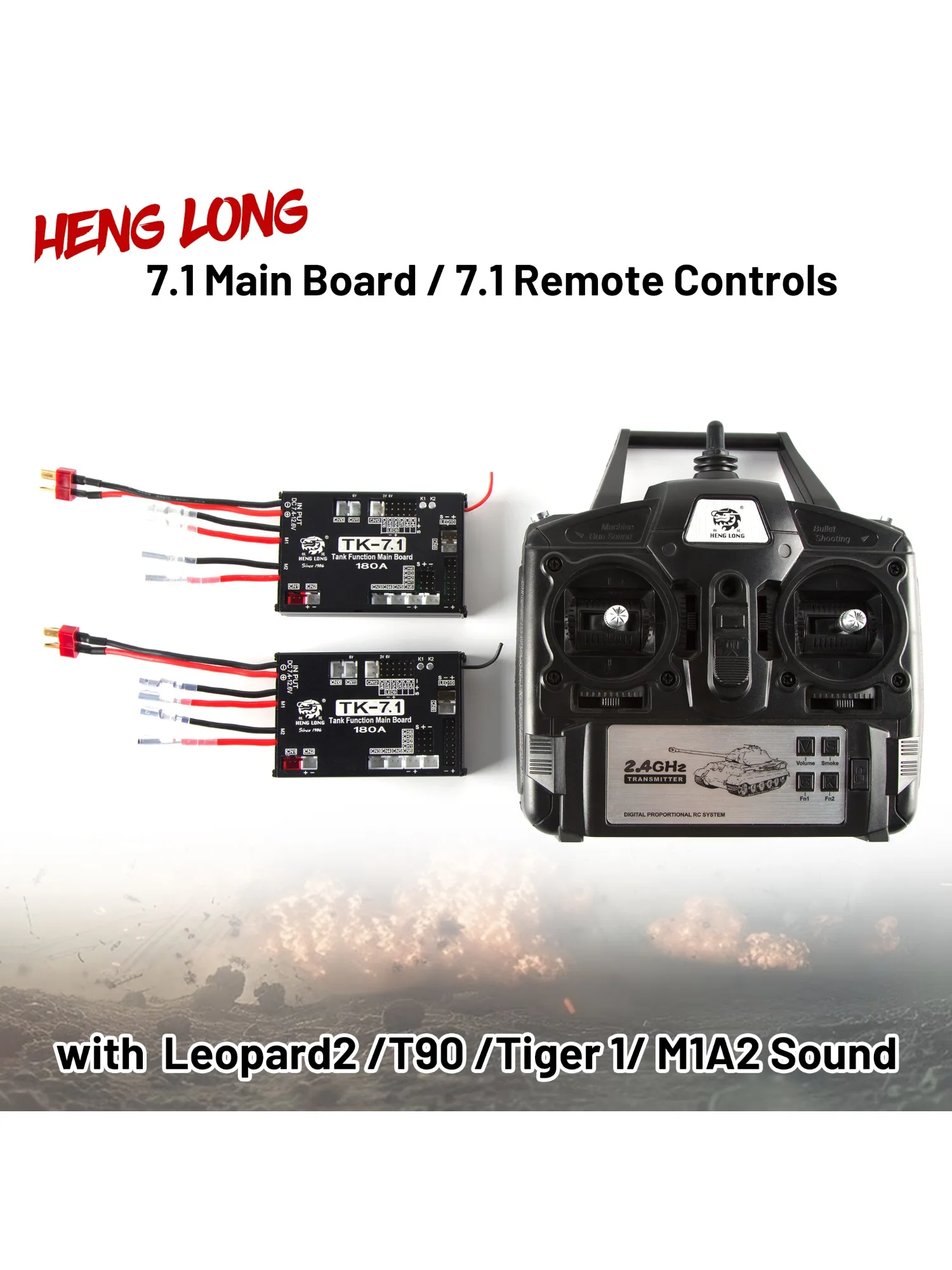 Heng Long 1/16 RC Tank 2,4 Ghz Metalen TK-7.1 Zender Moederbord Ontvanger Afstandsbediening met Leopard2 T90 Tiger 1 M1A2 Geluid - afbeelding 2