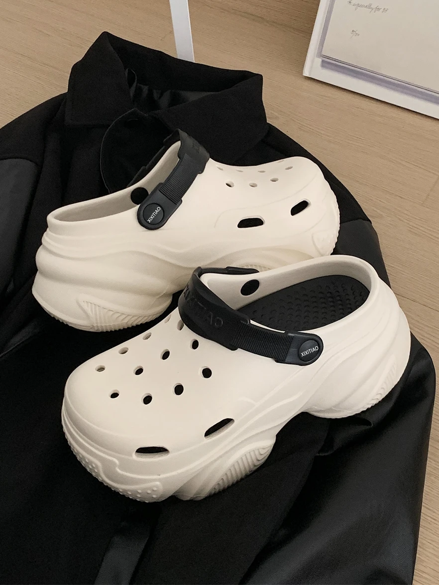 

Increase Height Hole Hole Shoes Summer Ladies Outdoor Sports Style Individual Color Block Fashion Beach Sandals Thong Slippers