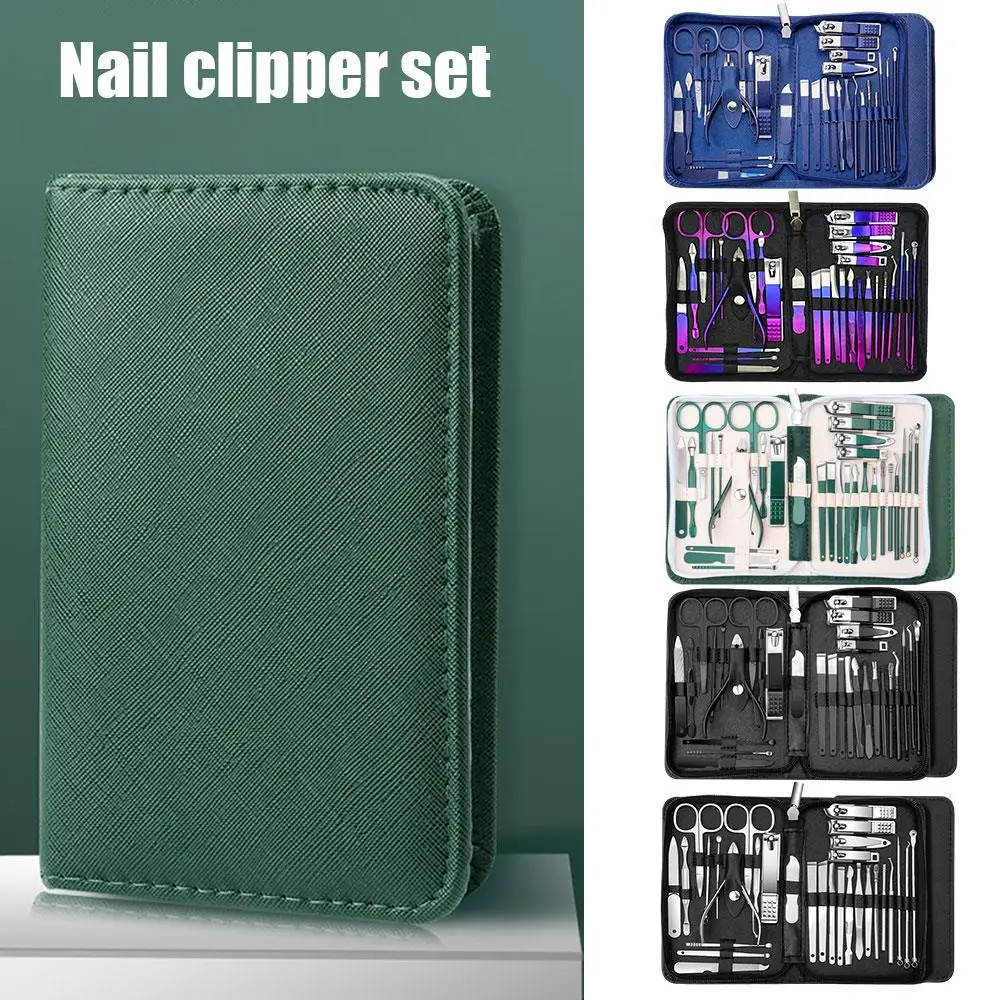 

1 Set Nail Clipper Set Nail File Remover Tool 30pcs Manicure Tool Kit Stainless Steel Items About 17*11cm Gradient Nail Clipper