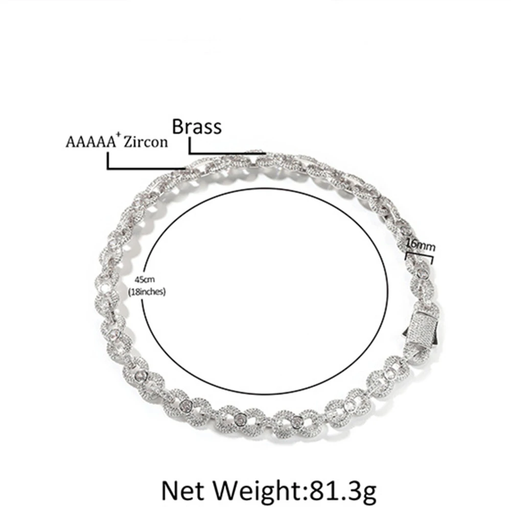 

New Hip-Hop 16mm Infinity 8-Shaped Necklace Zircon-Inlaid Unisex Versatile Accessory