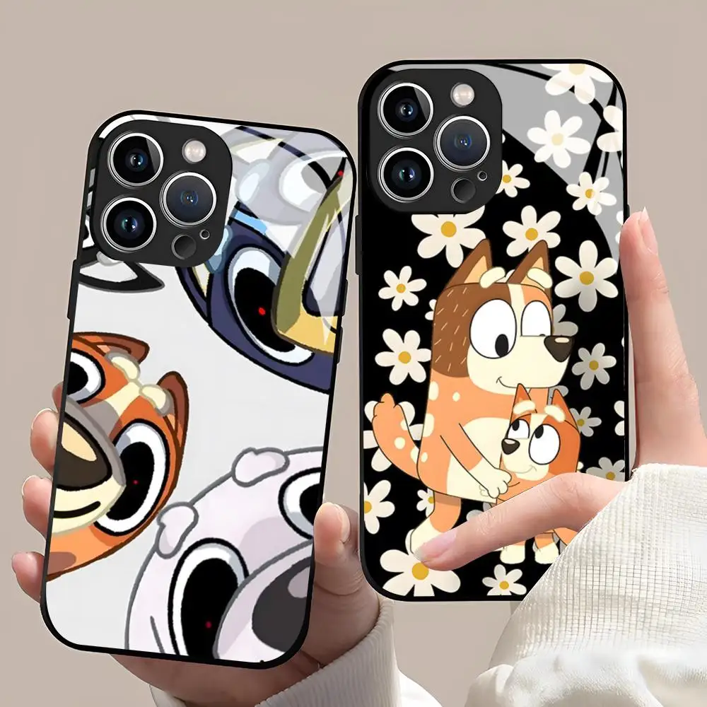 Cartoon Anime Blueys-S Handyhülle für iPhone 17 16 15 14 13 12Pro Max Xr Air Plus Schwarz Silber Hartschalen-Cover