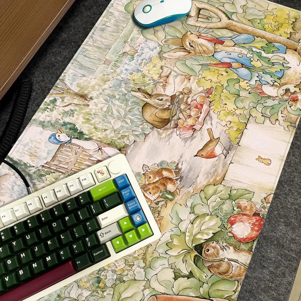 

Коврик для мыши P-Peter R-Rabbit с героями мультфильмов Xxl, компьютер, большой размер, нескользящая геймерская клавиатура, 90x40 см, художественный дизайн, HD настольный коврик