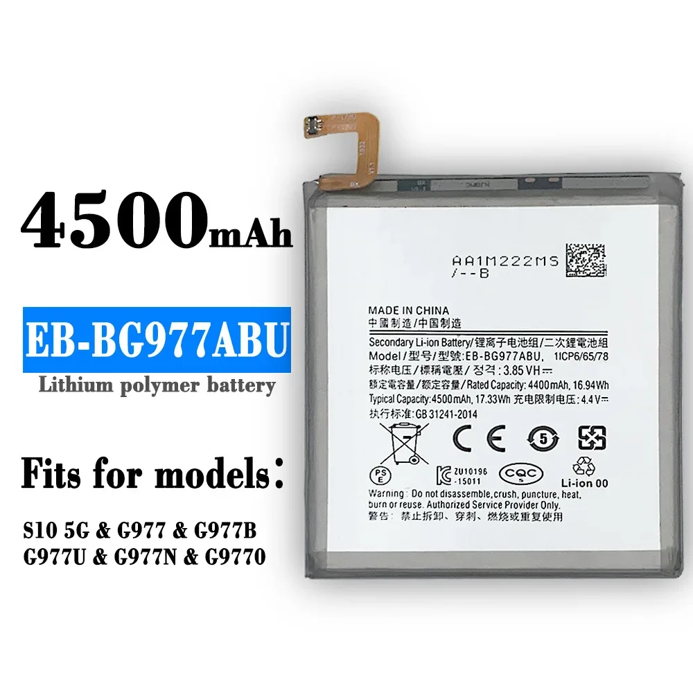 

EB-BG977ABU 4500mAh Battery For Samsung GALAXY S10 5G Version SM-G977 SM-G977B/T G977U G977N G9770 Bateria + Free Tools