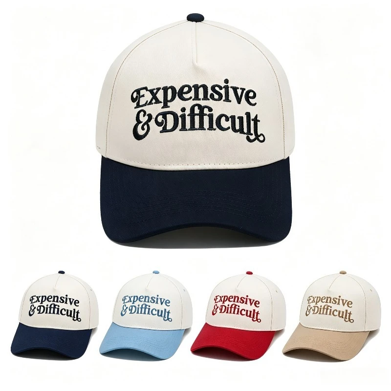 Expensive & Difficult Letter Embroidery Two Tone Baseball Cap Unisex Adjustable Curved Brim Dad Hat Casual Streetwear Sun Hat