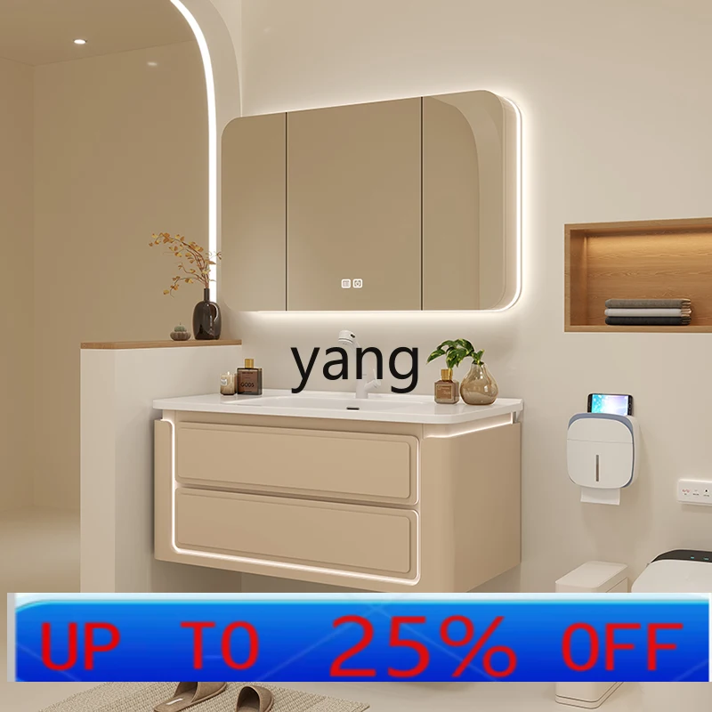 LH ceramic integrated basin cream wind bathroom cabinet combination hand wash washbasin cabinet