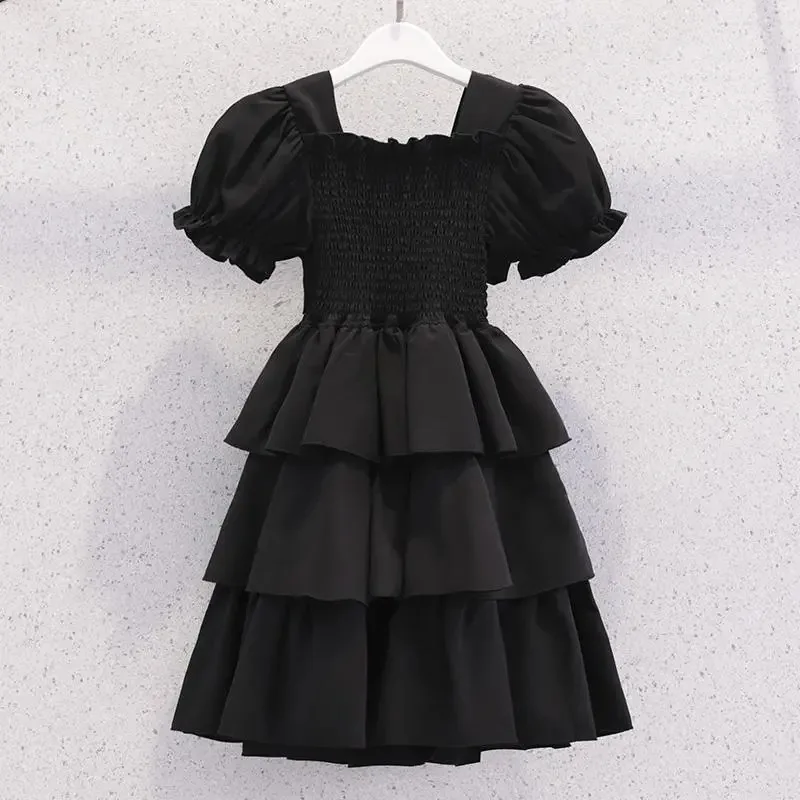 2024 spring summer Kids white Dresses Child Clothes Teenager Girls Daily Wear backless ball gown layered dress 4 6 8 6 9 12 year