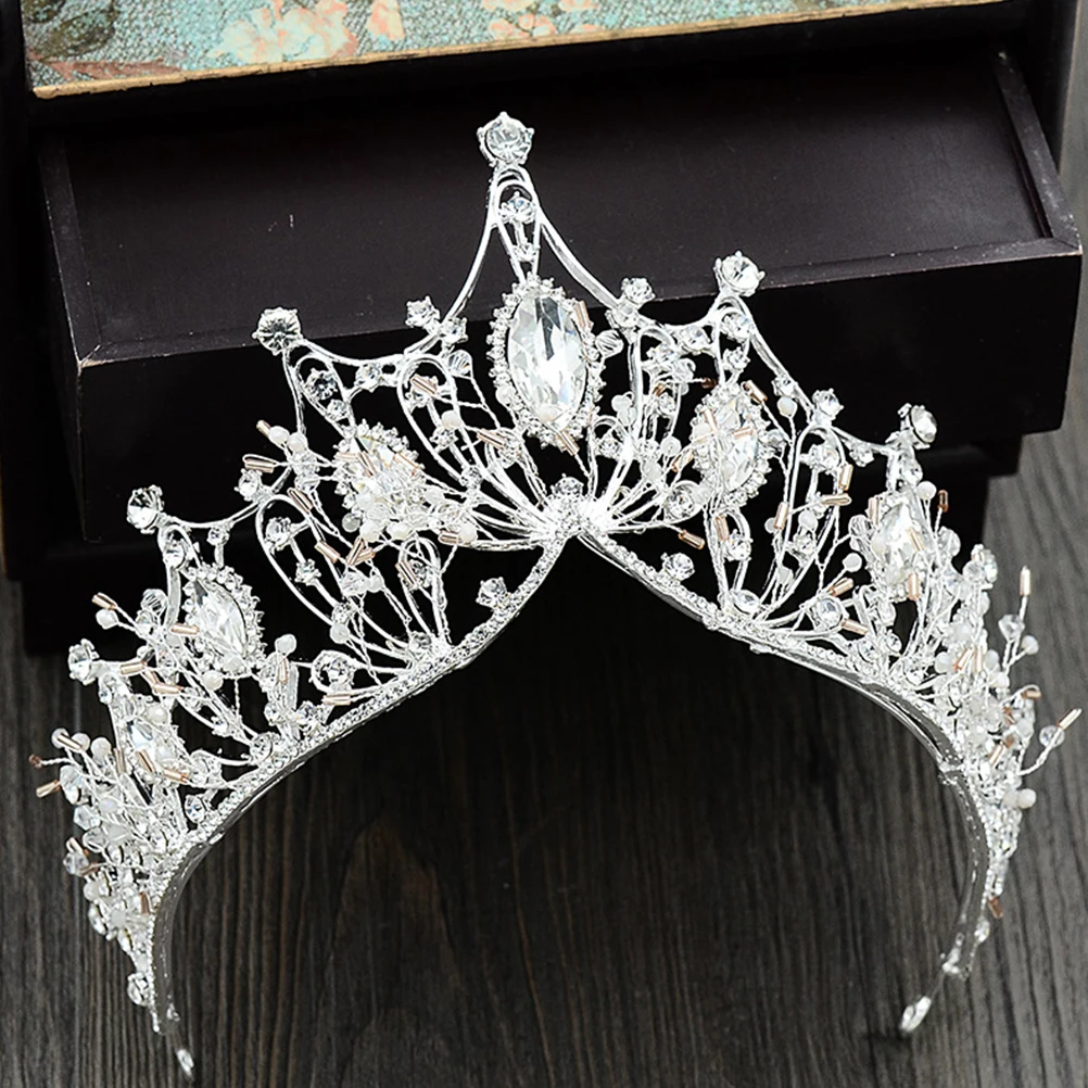 

Hair Accessory Tiara Crown Rhinestone Headgear for Girls Silver Decorative Bride