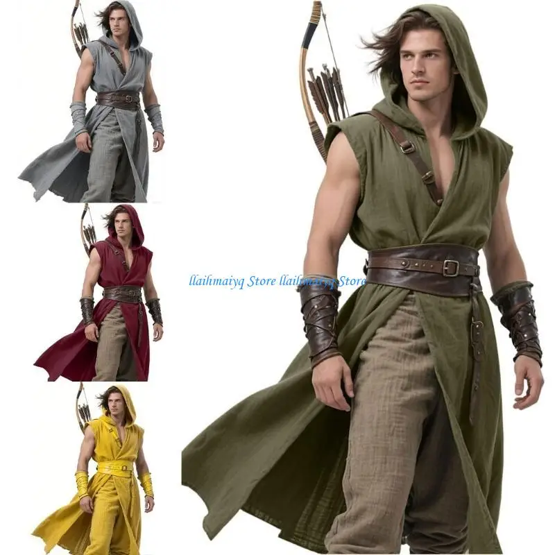 

573B Medieval Sleeveless Tunics Costume Top Medieval Themed Outerwear For Stage Performances Role Playing Event