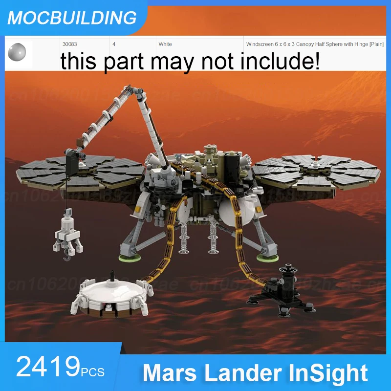 Mars Lander InSight 1:9 Scale Model MOC Building Blocks DIY Assemble Bricks Space Series Educational Creative Toys Gifts 2419PCS