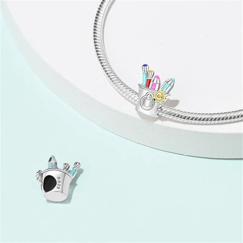 925 Sterling Silver Artist Brush Tool Charms Pendant Fit 3mm Original Bracelet DIY Women Fashion Exquisite Birthday Jewelry Gift