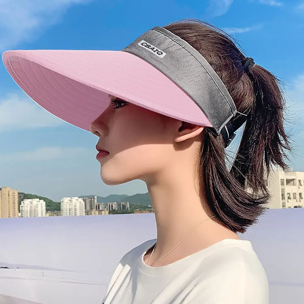 

Casual Adjustable Breathable Outdoor Cycling Ladies Wide Brim Summer Sun Cap Visor Empty Top Suncap Beach Cap