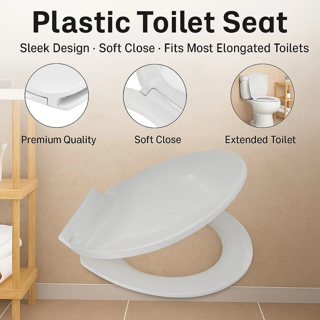 

Easy Mount Toilet Lid, Durable Plastic Replacement Toilet Seat, Universal Fit for Home Bathroom