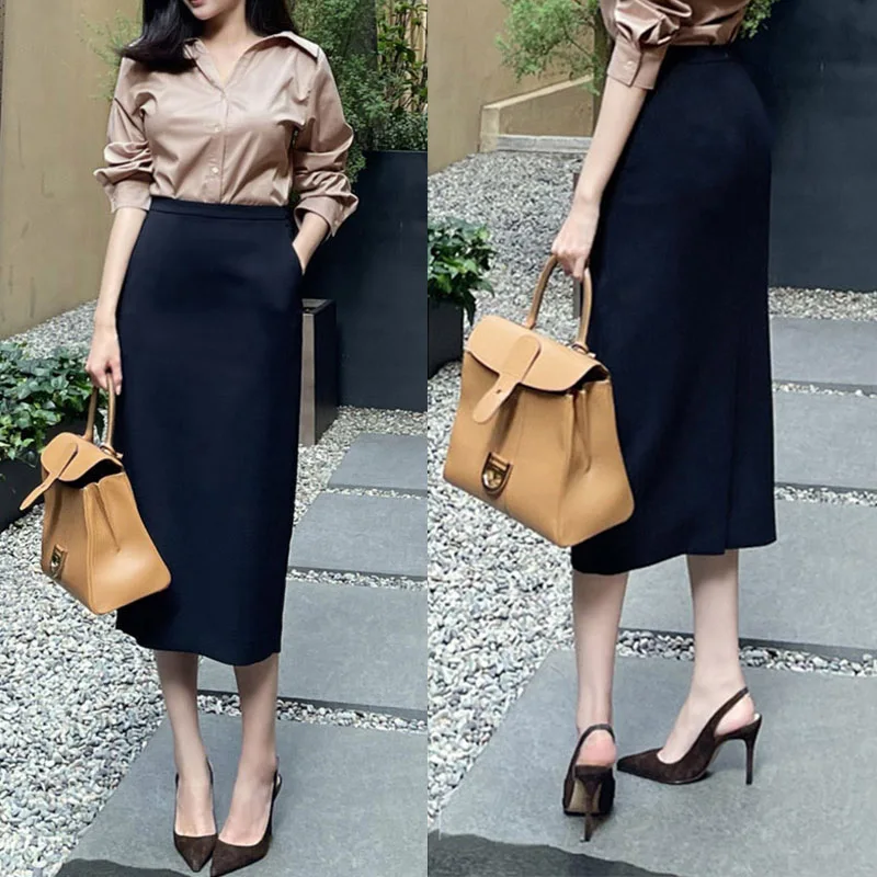 

Новая юбка-миди с завышенной талией для офиса, прямого кроя, цветная, с эффектом перекидывания, для деловых встреч и повседневной носки, стиль OL