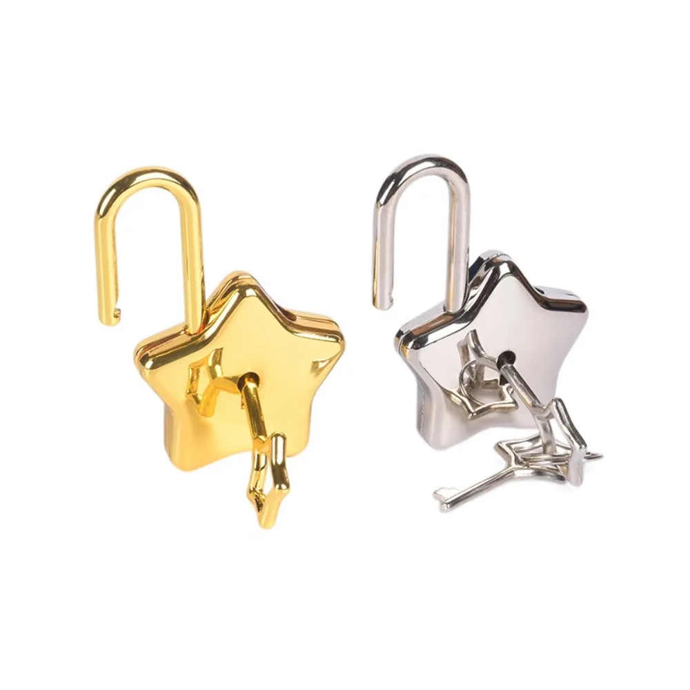 Mini Gold Star Shape Padlock Silvery Classic Five Pointed Star Lock Cute Star Key Vintage Style LOCK Handbag