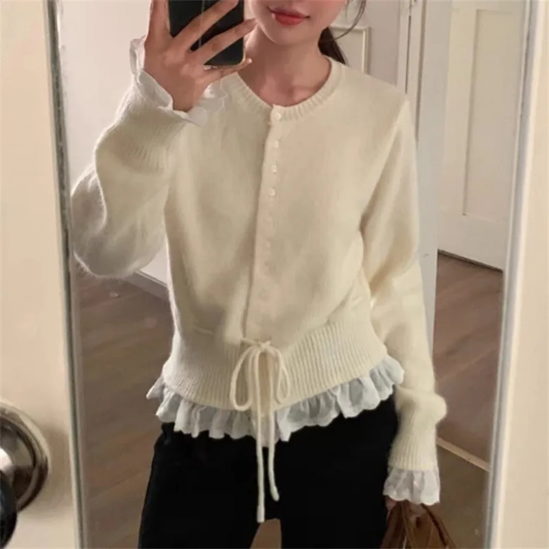 Pull cousu en dentelle pour femme, Style paresseux, nouveau Design, taille sensée, Cardigan tricoté frais, automne et hiver