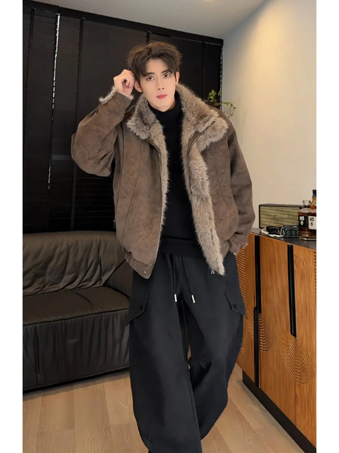 

Мужская зимняя утепленная хлопковая куртка с кожаными и меховыми вставками, дизайн Mountain Eagle, повседневная, теплая, на молнии, длинная