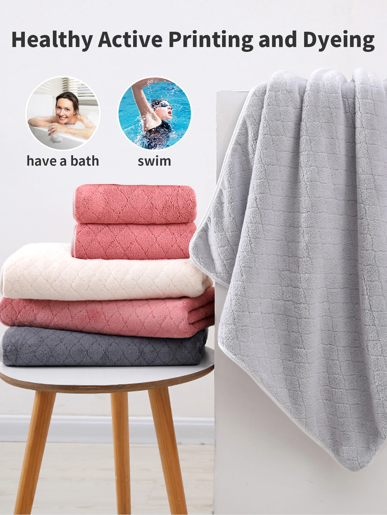 1Pack Coral Fleece European Flower Towel/Bath Towel Soft and plaid, Quick and Easy to Dry, Can Be Used for Bathing, Face Wash, Hotel, Outgoing, etc