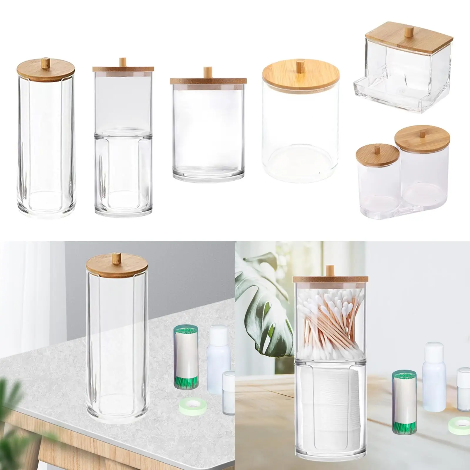 Acrylic Swabs Holder Small Canister Dispenser for Vanity Storage Organization