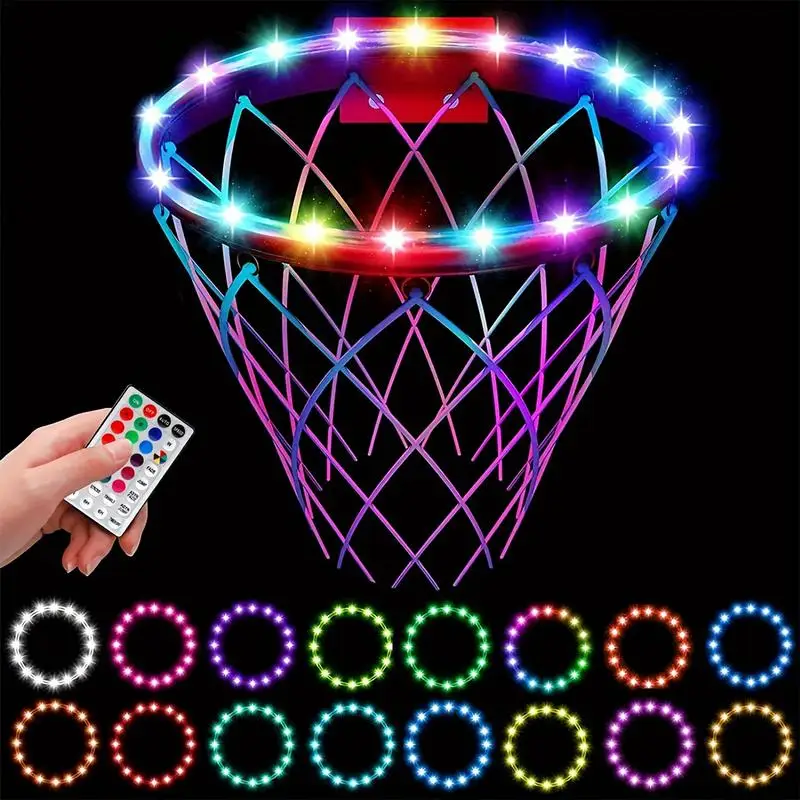 

Light Up Basketball Rim 16 Color Change Remote Control LED Rim Light Waterproof Remote Control Ultra Bright 4 Lighting Modes